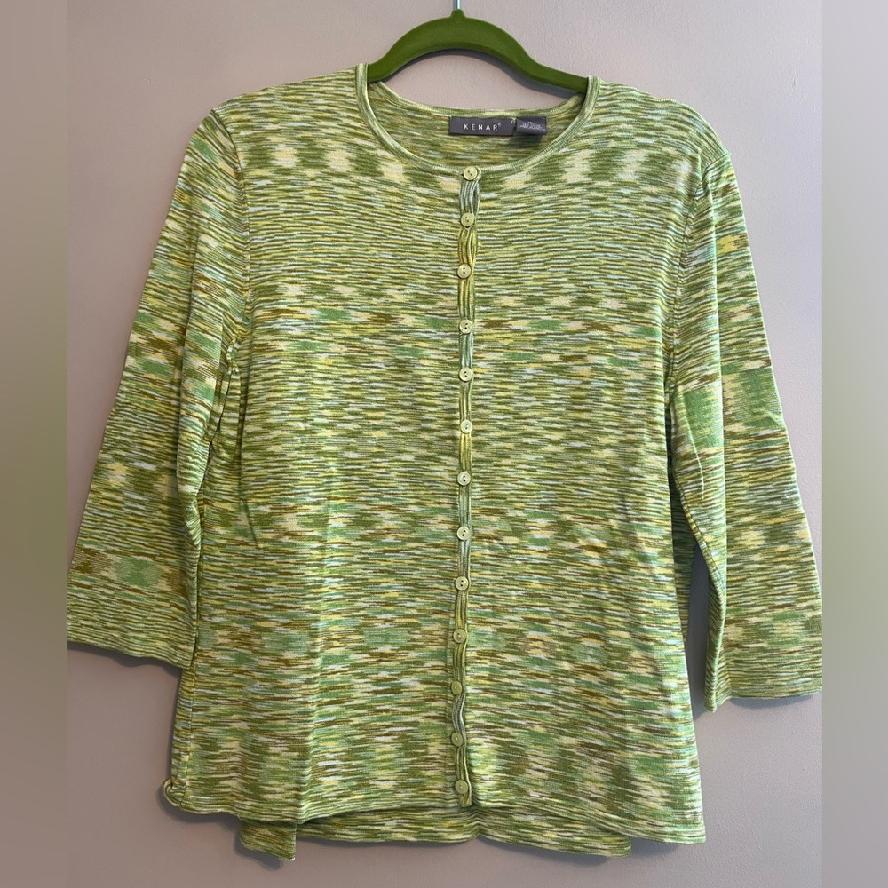 KENAR - VTG 90’s two-piece knit lime green, yellow, beige, and white XL